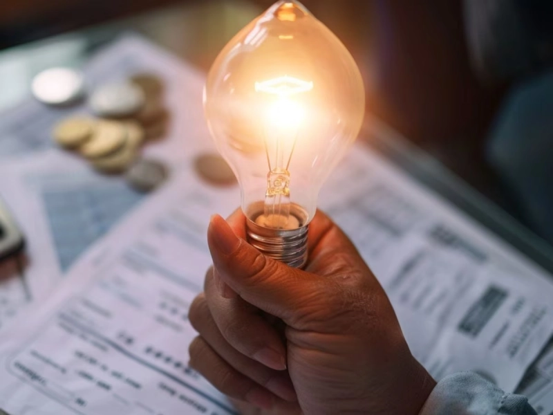 Bombilla encendida simbolizando el consumo de luz